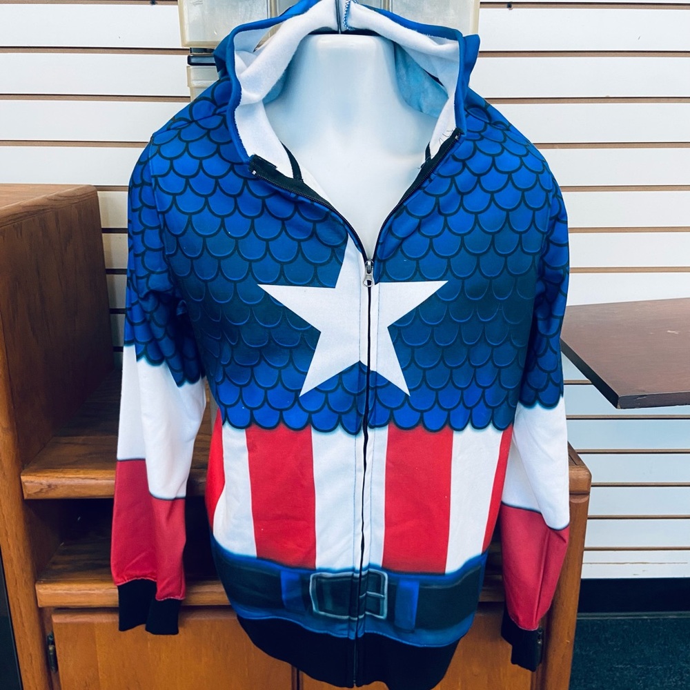 Marvel Comics Captain America Zipper Hoodie Sweatshirt - Medium